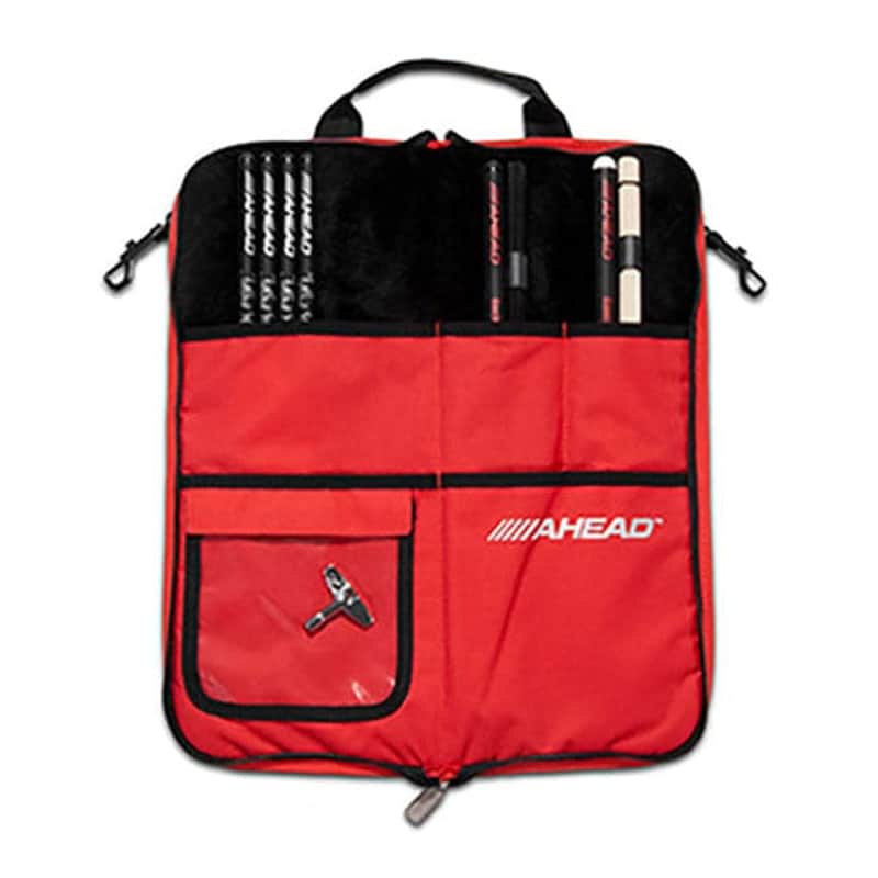 Ahead Plush Stick Case W/4 Extra Pockets (Black With Red Trim, Plush Interior), Designed To Hold 8 Pairs Of Drumsticks And 4 Swi image 1