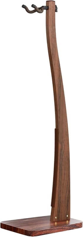 Guitar Stand, Acoustic Guitar Stand Floor, Premium Solid Wood Guitar Stand, Single Guitar Holder Stand for Acoustic Guitar, Electric Guitar, Bass Guitar, Semi Curved Hanging Guitar Stands for Studio, Living Room,  Black Walnut image 1