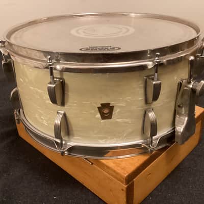 WFL (Ludwig) No. 902 Ray McKinley/Symphonic Super Classic 6.5x14" 16-Lug Snare Drum with P-87 Strainer 1948 - 1959 - White Marine Pearl image 1