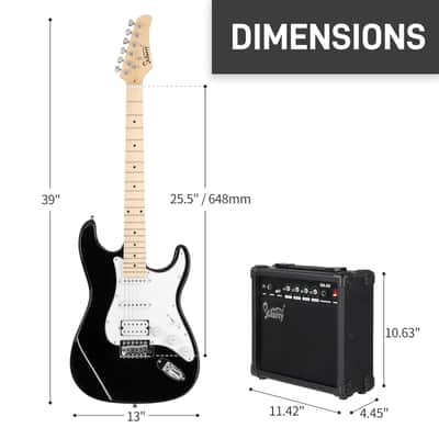 Glarry GST Stylish H-S-S Pickup Electric Guitar Kit with 20W AMP Bag Guitar Strap 2020s - Black image 10