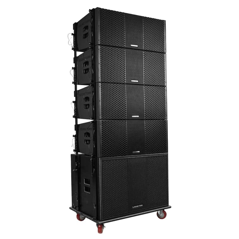ZS-118SP210BP4C | ZETHUS Series Powered Line Array Set with 18-inch Line Array Subwoofer, 4x Dual 10-inch Line Array Speakers, Caster Board, Black image 1