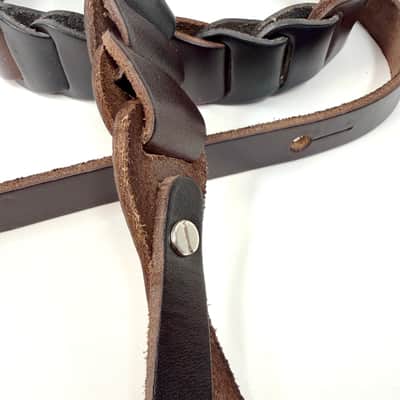 Walker And Williams M-71-CGN/BLK Throwback Series Hickory Brown And Black Grain Leather "Latch" Mandolin Strap image 5