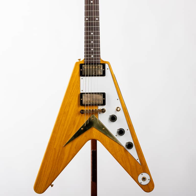 Gibson Custom 1958 Korina Flying V White Pickguard, Natural | Demo