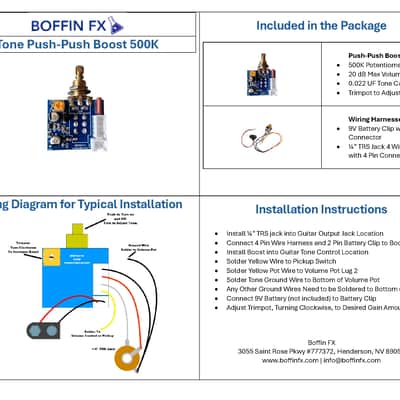 Boffin FX Push-Push Onboard Guitar Preamp Booster & Tone Control 20dB 500K Active Upgrade image 8