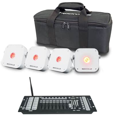 Rockville 4 PACK MINI RF1 V3 White Rechargable RF DJ Wash Lights+Bag+Controller image 1