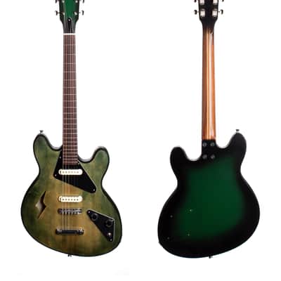 Allred Guitars Custom Electric Semi-hollow Offset Green Denim Burst Finish with Hard Case image 2