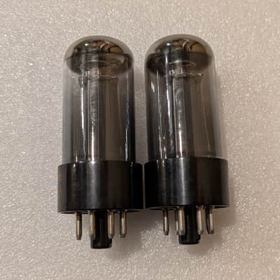6V6GTA Sylvania NOS NIB Matched Pair Tubes Gray Glass Black Plate Silver Tops Top Halo Getter image 6
