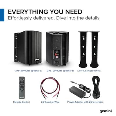 Gemini Sound GHSI Active/Passive Bluetooth Outdoor Speakers- Daisy Chain Capable, IP44, Wall Mount (Black, 100 Watts) image 7