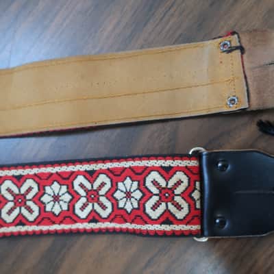 Vintage 1960s Ace Red Floral Bohemian Hippie Jimi Hendrix Guitar Strap Red Black Bobby Lee image 2