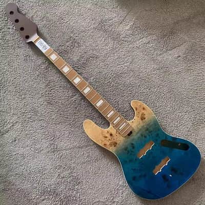 Custom Blue DIY Project 4 String Jazz Bass Style, Alder Wood Body, Roasted Maple Neck image 8