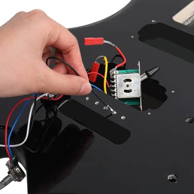 Cxxss DIY 6 String Flame Shaped Style HSH Electric Guitar Kits with Mahogany Body, Maple Neck and Accessories - Black image 5