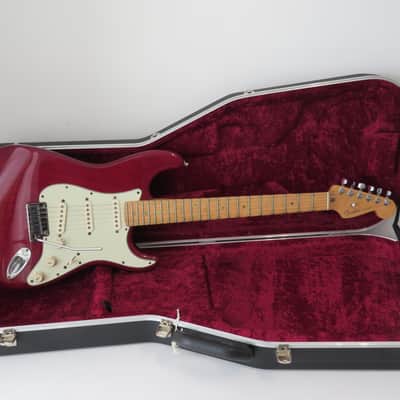 1998 Fender American Deluxe Stratocaster in Cranberry Transparent image 1