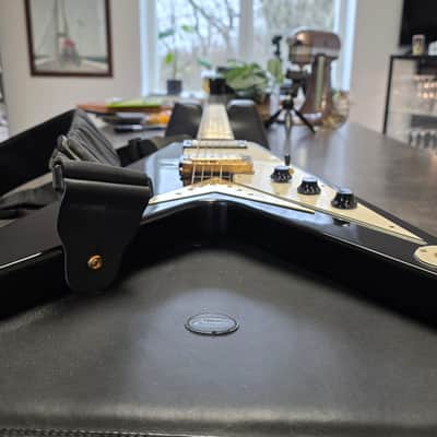 2003 Epiphone Flying V Korina MIK Korean Gibson Logo Ebony Black Guitar image 10