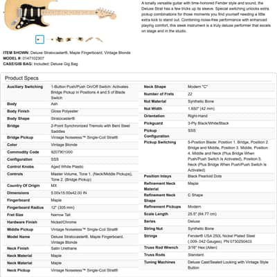 Fender Stratocaster Deluxe Noiseless Mex 2016 - Blonde image 11