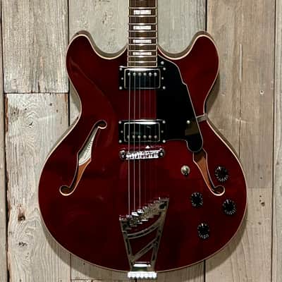 D'Angelico Premier DC Semi-Hollow Double Cutaway with Stairstep Tailpiece Trans Wine, Pro Setup Very Nice ! image 2