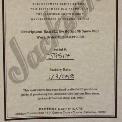 Jackson USA Custom Shop SL2H Speed Neck Soloist Snow White Reversed Headstock image 12