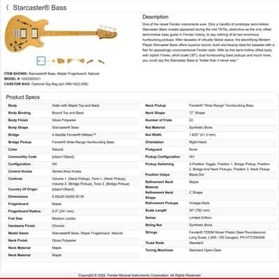 Fender Starcaster® Bass, Maple Fingerboard, Natural 2013 - Gloss Polyester image 14