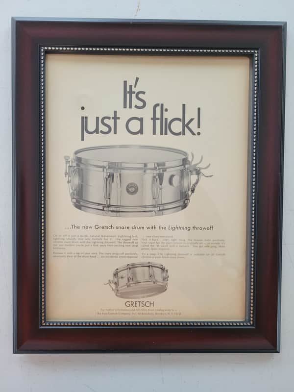 1968 Gretsch Drums Promotional Ad Framed Gretsch Snare With Lightning Throwoff Original image 1