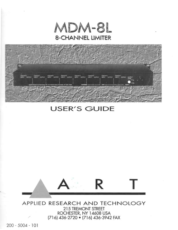 ART MDM-8L COMPRESSOR/LIMITER USER MANUAL 1995 image 1