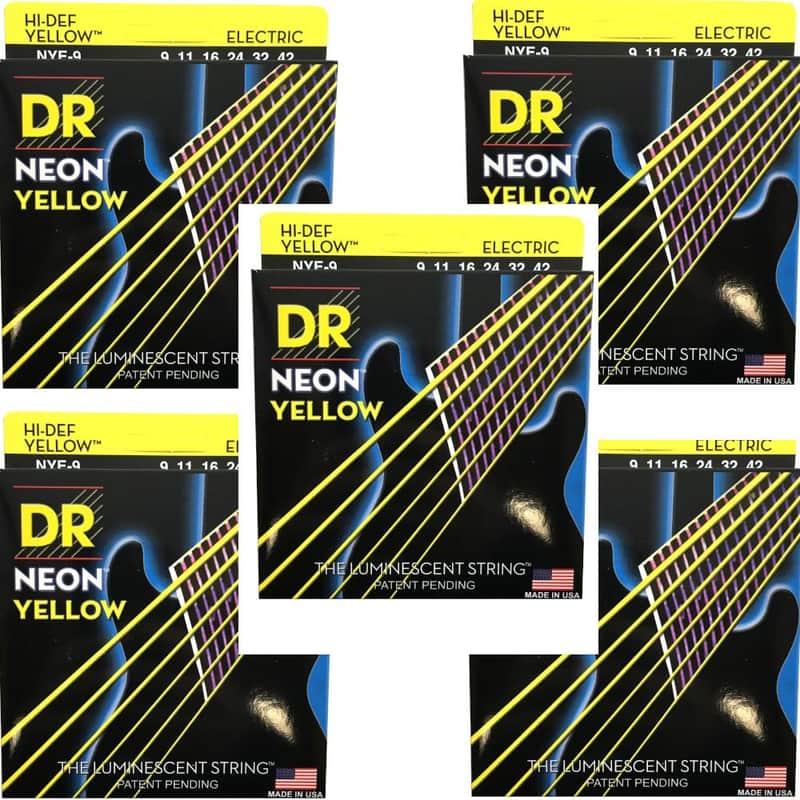 DR Strings Guitar Strings 5 Pack Electric Neon Yellow 09-42 Light image 1