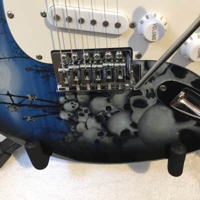 Jaxville Jaxvile Custom Reaper Strat 6 String Electric Guitar Blue / Skull Blue/Black image 2