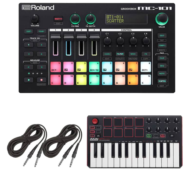 Roland MC-101 Portable Groovebox + Akai Professional MPK mini MKII - Compact Keyboard and Pad Controller  and Cables. image 1