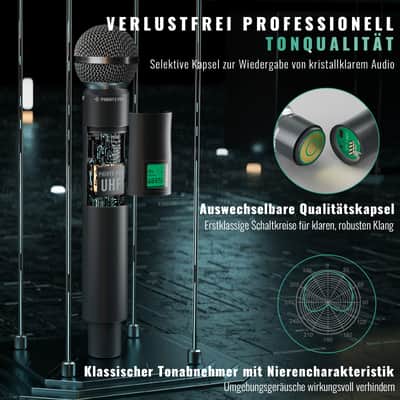 Phenyx Pro Wireless Microphone System, 4-Channel UHF Cordless Mic Set With Four Handheld Mics, All Metal Build, Fixed Frequency, Events (PTU-5000A) image 4