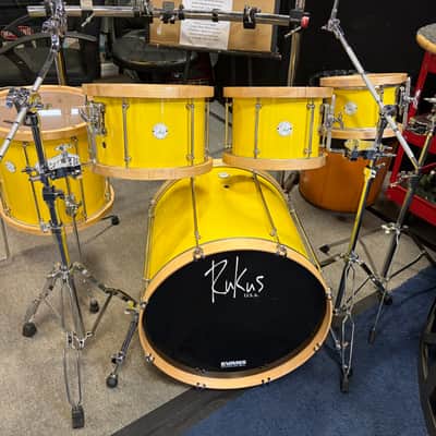 Rukus Custom 5 piece all maple set/wooden hoops 20 22 - Tony Williams Yellow gloss image 2