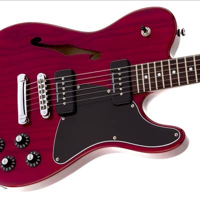 Fender Jim Adkins JA-90 Telecaster Thinline Electric Guitar. Laurel FB, Crimson Red Transparent image 4