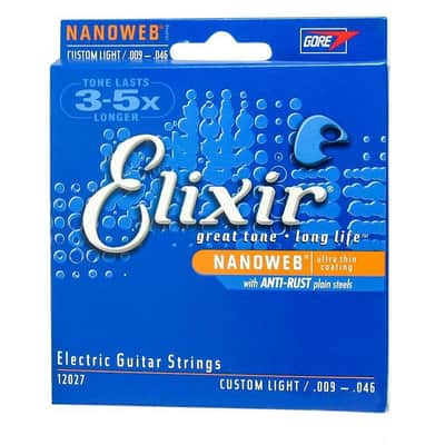 Elixir 12027 Nanoweb Nickel Plated Steel Electric Guitar Strings - Custom Light (9-46)