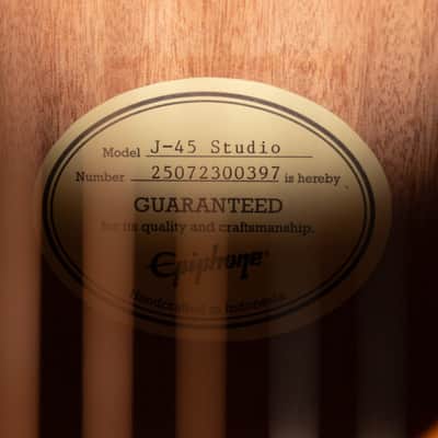 Epiphone J-45 Studio Acoustic/Electric Guitar - Natural with Gig Bag image 16