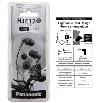 Panasonic - RP-HJE120K - ErgoFit Wired In-Ear Stereo Earbud Headphones - Black image 2