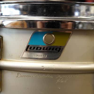 1970s Ludwig USA Acrolite 5x14" Aluminum Snare Drum w/ Blue & Olive Badge image 4
