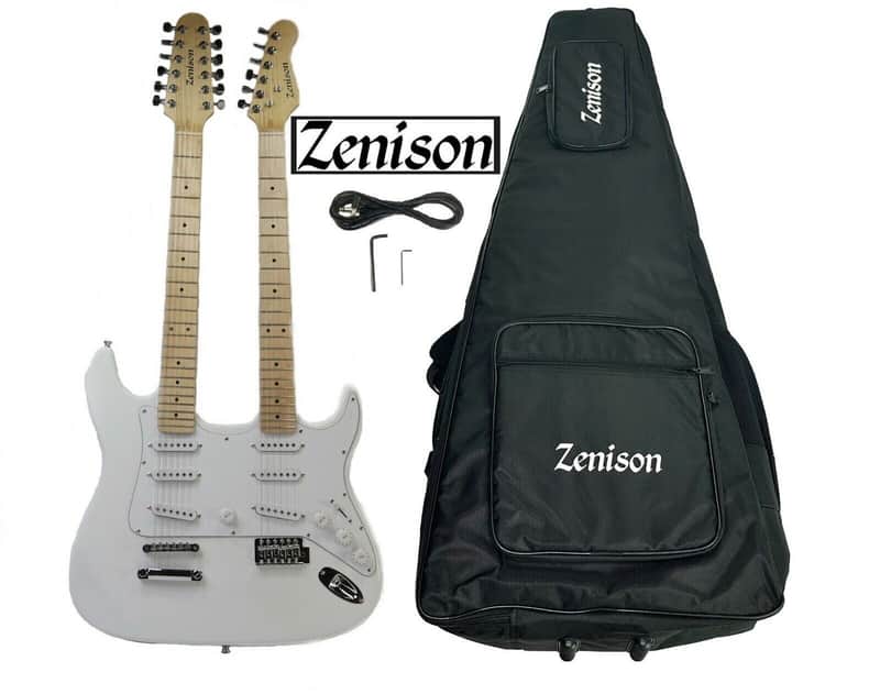 Zenison DOUBLE NECK Electric Guitar WHITE - 12 & 6 String Deluxe PADDED Gig Bag image 1