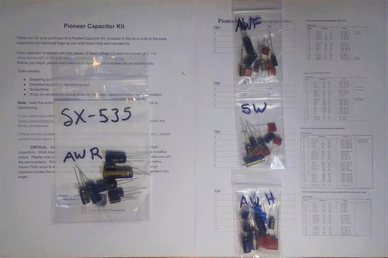 Pioneer CT-91A Cassette Deck Capacitor Kit. Quality Parts, Great Price image 1