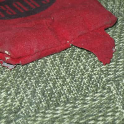 vintage Shure microphone pouch 1960s / 1970s - Outer areas: red thin velvet with black graphic / Inner areas: tan thin canvas (11 & 1/8" x 3") image 19