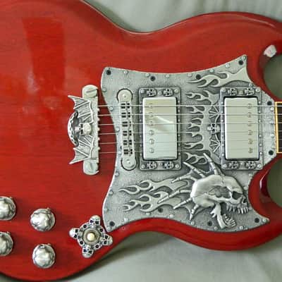 solid metal skull pickguard for Gibson SG guitar custom hand made in USA special image 2