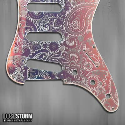 Paisley Pickguard Tremolo Cover Set Engraved Iridescent Rainbow Acrylic Mirror for PRS Silver Sky image 2
