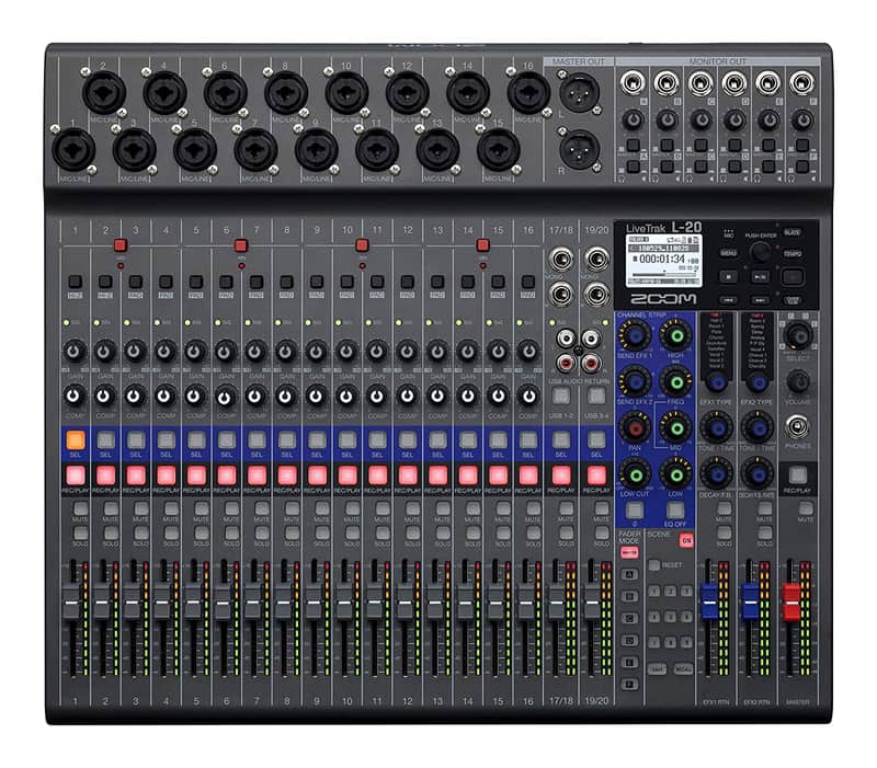 Zoom LiveTrak L-20 Digital Mixer & Multitrack Recorder, 20-Input/ 22-Channel SD Card Recorder, 22-in/4-out USB Audio Interface, 6 Customizable Outputs, Wireless iOS Control image 1