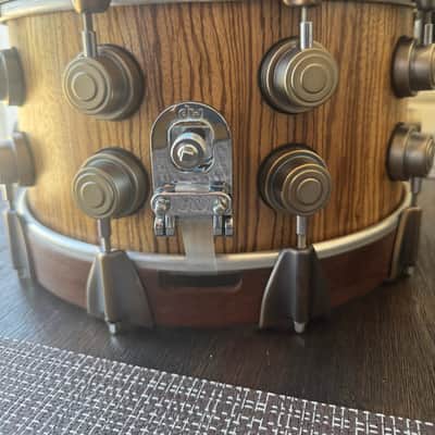 7”x14” Custom Creation Snare Drum - Solid Exotic Zebra Wood Shell - DW Timeless Timber Hardware image 4