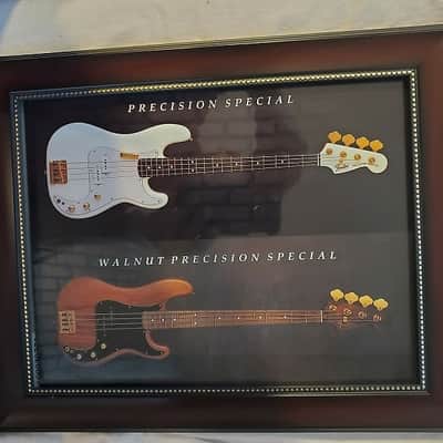 1982 Fender Guitars Color Promotional Ad Framed Fender Walnut Precision & Precision Special Bass Original