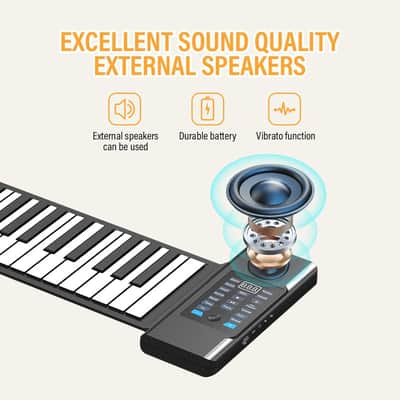 88 Keys Roll Up Piano, Upgraded Portable Rechargeable Hand Roll Piano Keyboard, 128 Rhythms, 128 Tones, Roll Out Keyboard Piano With Led Display Midi Function, Best Gift For Kids And Beginners image 4