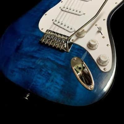 NEW 6 STRING SOLID ST ELECTRIC GUITAR WITH BLUE FLAMED MAPLE TOP- image 2