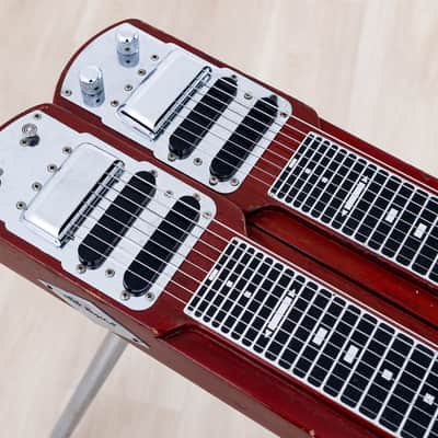 1955 Fender Stringmaster Dual 8 Console Lap Steel Double Neck Push Button, Red w/ Legs & Tweed Case image 6