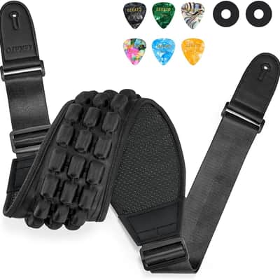 Guitar Strap for Electric Guitar Bass with 3.5″ Wide Air Cell Cushions Bass Strap Padded Guitar Straps with Strap Locks, Picks, Adjustable Length from 47″ to 60″ image 1