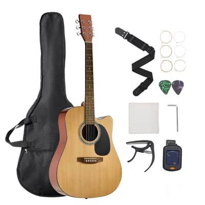 41 in Cutway Acoustic Guitar Natural Beginner Bundle with Gig Bag for Adult Solo image 1