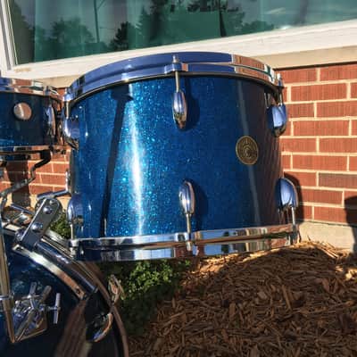 1959/60 Gretsch Round Badge Broadkaster Name-Band Drum Set - Blue Glass Glitter 22/13/16/5x14 Snare image 15