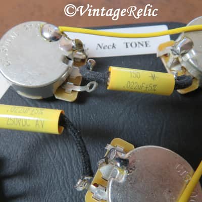 Wiring Kit Mallory MUSTARD .022uF Caps CTS 550k LONG shaft pots for Gibson Les Paul Std image 4