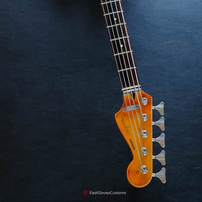 Fender Deluxe Active Jazz Bass V Vintage White on Sunburst Heavy Relic Aged image 11