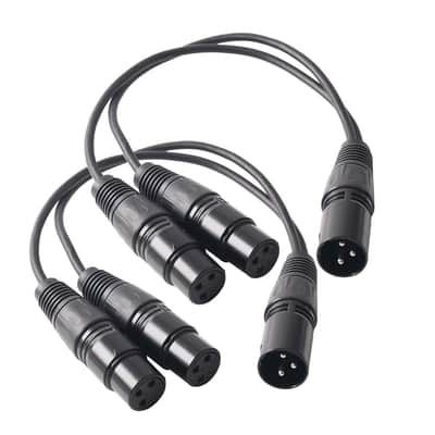 XLR Splitter Male to 2 Female Cable, Dual XLR Female to XLR Male Balanced Patch Y Cable, 3 PIN XLR Plug to 2 XLR Jacks Microphone Adaptor Cord - 1 Feet 2 Pack image 1